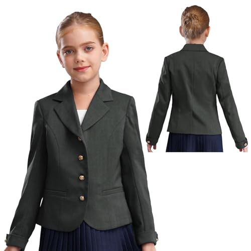 Loyan Girls Lapel Suit Dress Tops Formal Blazer Jacket Solid Color Coat Outerwear Long Sleeve School Uniform