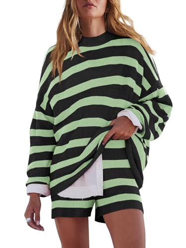 LAMISSCHE Womens Oversized Lounge Sets 2 Piece Outfits Striped Matching Pajama Set Long Sleeve Sweater Set