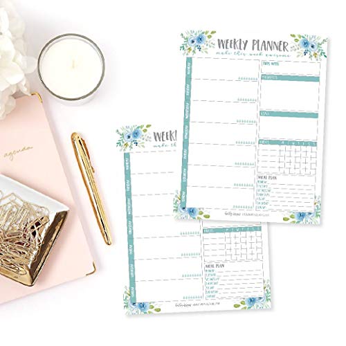 Teal Undated Weekly Family Calendar Planner Pad, Mom Monthly To Do List Desk Paper Notepad, Week Day Weekend Organizer, Personal Goal Habit Tracker, Kids School Work Productivity, 50 Tear Off Pages #TOP5