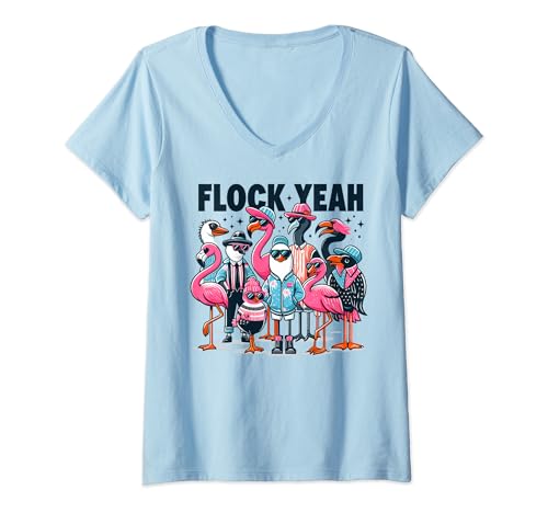 Mujer Flock Yeah - Flamingo Funny Pink Bird Lovers Summer Women Camiseta Cuello V