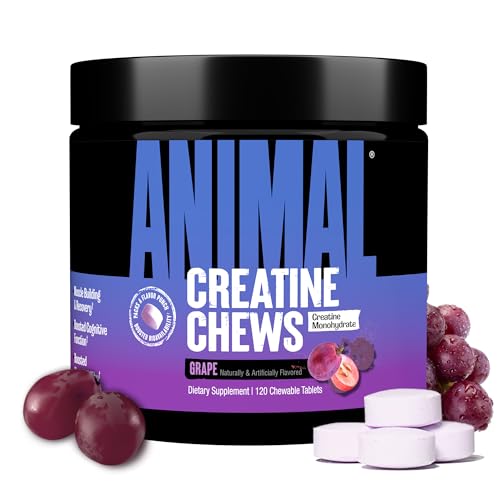 Animal Creatine Chews Tablets – Enhanced Creatine Monohydrate with AstraGin to Improve Absorption, Sea Salt for Added Pumps, Delicious and Convenient Chewable Tablets – Grape
