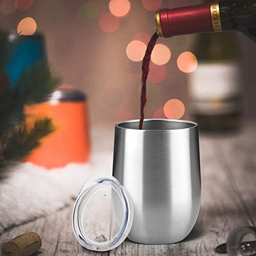 MEWAY Stemless 12oz Wine Tumbler Glasses with Lid -Insulated Double Wall Vacuum Stainless Steel Travel Tumbler with Straw,Gift for Woman Under 10 Dollars (Silver,1) - 4