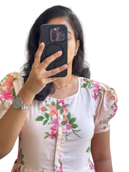 Image of MUSANIYAA Women's Rayon Floral Printed Midi Dress - Cotton A-Line Casual Dress with Short Puff Sleeves & Button Front
