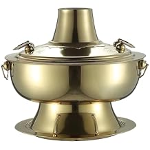 Chinese Charcoal Hotpot Old Beijing Stainless Steel Hot Pot Charcoal Heated Hot Pot Suitable for Family Dinner Copper Hot PotGold,36cm