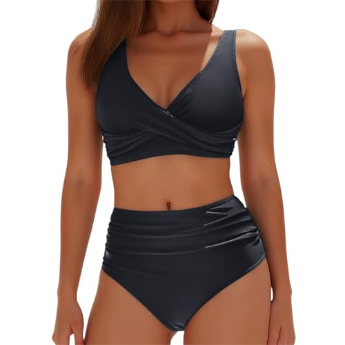 JClorix Bikini Damen Set Cross Badeanzüge Bademode Zweiteiliger Badeanzug Push Up Hoher Taille Twist Front Schwimmanzug Swimsuit Unterbrustband Damen Bikini- Set Neckholder Zweiteilige Bademode