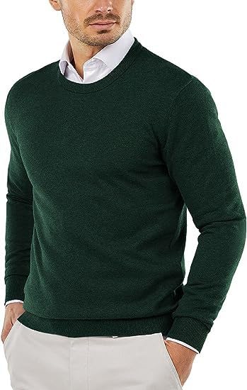 Men's Crew Neck Solid Color Knit Pullover Sweater Casual Long Sleeve Wool Sweater Comfortable Classic