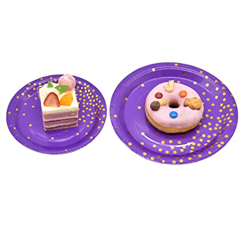 125Pcs (Serve 25 Guests) Purple And Gold Party Plates Cups Napkins Straws Sets Disposable Purple Party Plates Decorations For Birthday Party Wedding (25 Guests) #TOP4