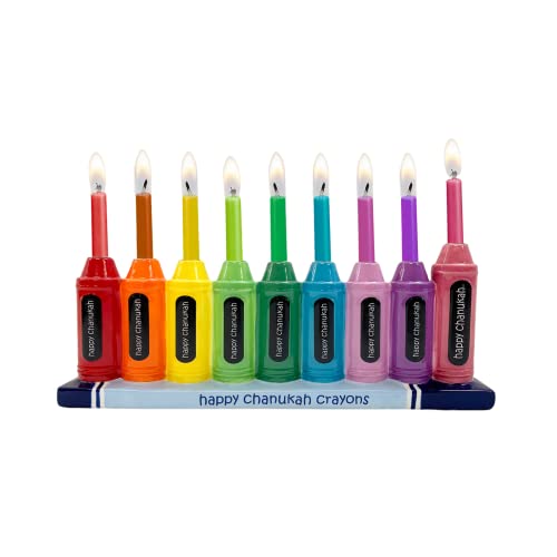 Rite Lite Crayons Menorah - Colorful Hand Painted Ceramic Menorah Hanukkah Gifts Jewish Holiday Party Favors Multi Color Candle Holder Home Pastel Chanukah Decorations Judaica Festival of Lights
