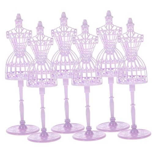 Uonlytech Portant à Vêtements de Poupée en Plastique Pourpre Lisse et Solide, Support de Robes Miniatures pour Décoration Chambre Mini Maison, Lot de 6 Pièces