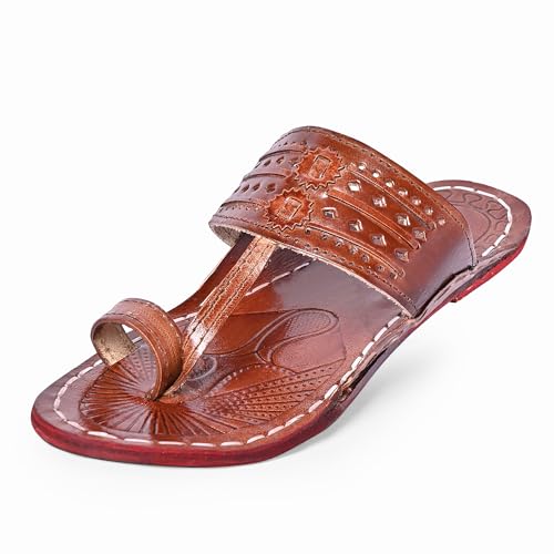 Men's Daily/Casual/Ethnicwear Slip-on Brown Color Flat Handmade Kolhapuri Chappal (Brown