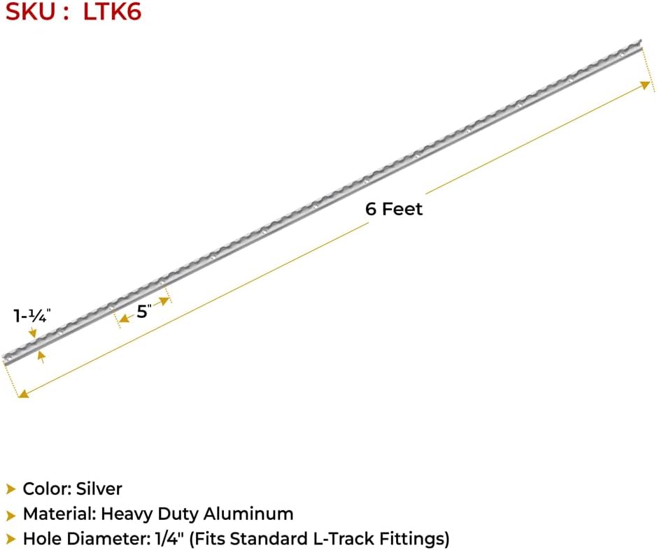 Mytee Products Heavy Duty Aluminum 6ft L-Track (2 Pcs) w/L-Track Stud Stainless Steel Ring (8 Pcs) Tie Down System for Enclosed Trailers and Cargo Vans