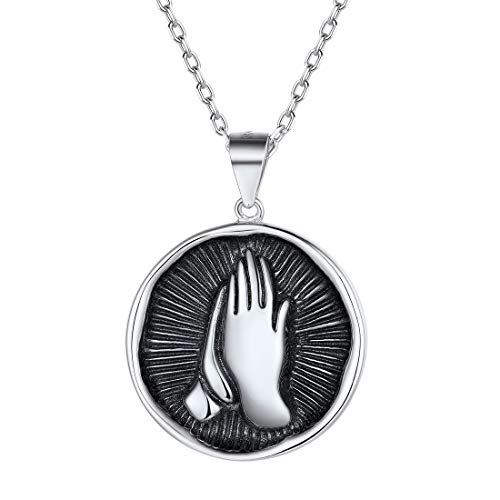 Nofade Silver Praying Hands Pendant Necklace Religious 925 Sterling Silver Prayer Hands Necklace Christian Jewelry for Men Women