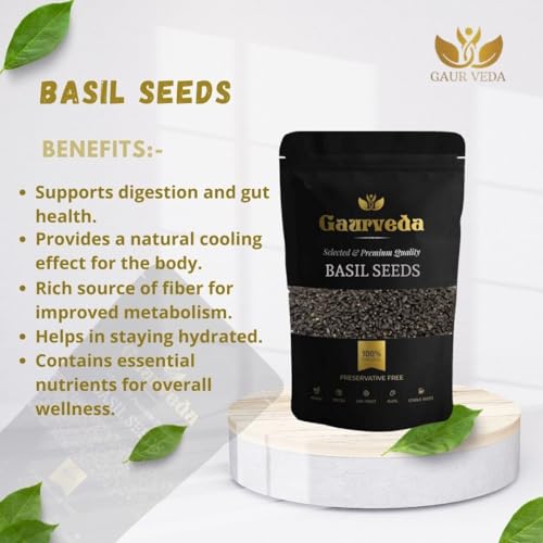 Image of GAURVEDA Basil Seeds For Eating - Acts as Cooling Agent - For Weight Loss (1 Kg., Basil Seeds)