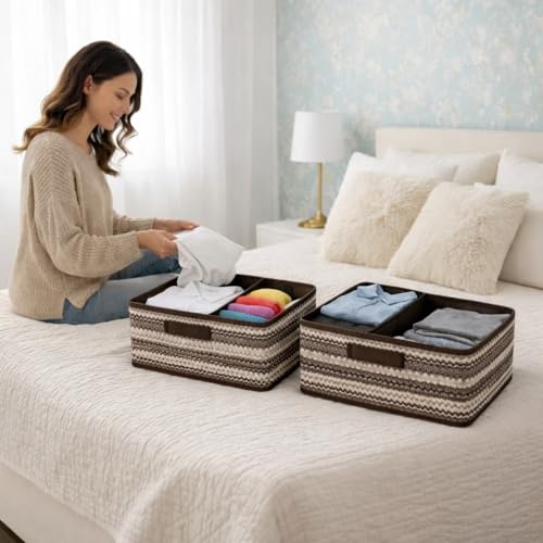 Image of DALUCI Foldable Wardrobe Organizer Storage Box (Pack of 6, Brown) | Premium Clothes Storage Basket for Wardrobe & Closet | Strong Non-Woven Foldable Boxes for Storage | Space Saving Cloth Organizer