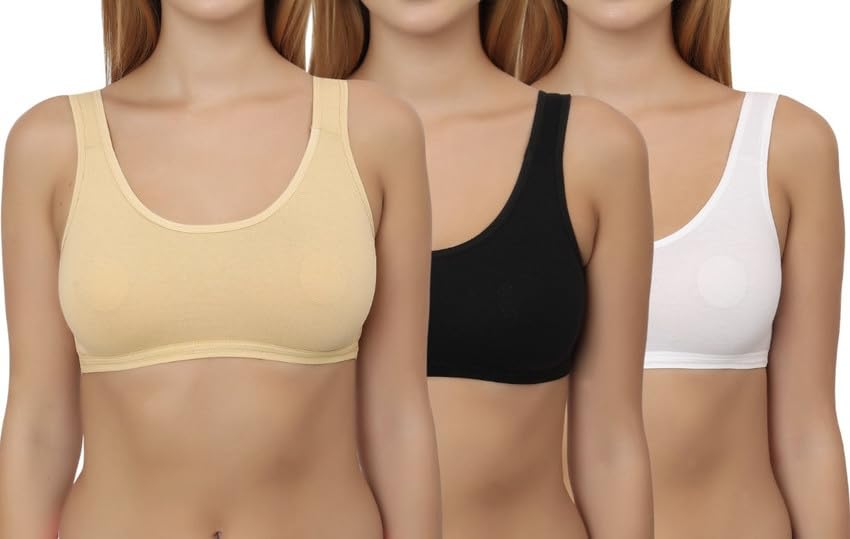 Women's Sports Bra, Non Padded,Pack of 3, Skin, Black and White, Racerback Style, All Day Comfort-image-48