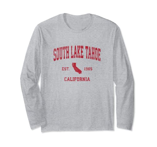 South Lake Tahoe California CA Vintage Sport Design Rosso Pri Maglia a Manica