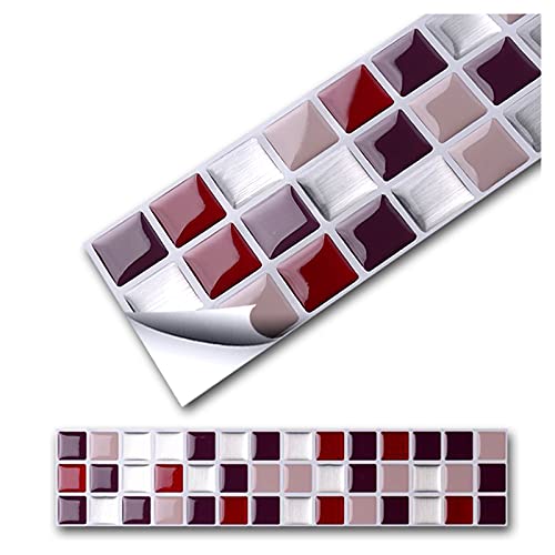 Grandora Set de 4 Stickers carrelage 25,3 x 5,4 cm Beige Rouge Argent I mosaïque 3D Carreaux Autocollants Cuisine muraux Salle Bains Sticker déco W5197 Cover