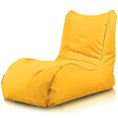 Bepouf - Poltrona Chaise Longue in Poliestere con Imbottitura in Palline di Polistirolo, Poltrona Adatta per Camera, Salotto e Esterni - Dimensione 110x80, Colore Giallo