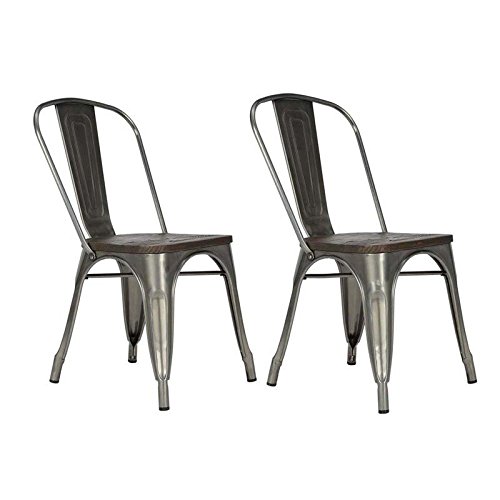 DHP Fusion Metal Dining Chair with Wood Seat, Distressed Metal Finish for Industrial Appeal, Set of two, Antique Gun Metal DHP Fusion Metal Dining Chair with Wood Seat, Distressed Metal Finish for Industrial Appeal, Set of two, Antique Gun Metal