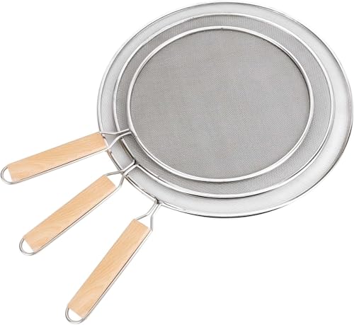 TOTSUN Set of 3 Stainless Steel Oil Splatter Guards - Grease Screens for Frying Pans with Fine Mesh Weave - 21cm, 25cm, 29cm