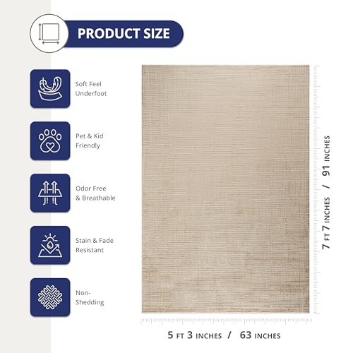 Image of Abani Beige Area Rug - 5'3 inch x 7'7 inch - Living Room & Bedroom - Textured Stripe Weave Design - Indoor Use - Easy to Clean, Stain Resistant, Non-Shedding - Neutral Collection