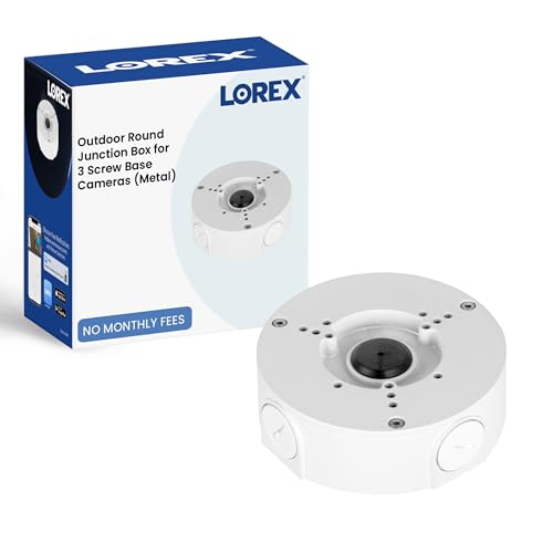  Lorex Scatola di giunzione per telecamera di sicurezza esterna, scatola elettrica impermeabile per il montaggio di telecamere di sorveglianza a pallottola o cupola, base a 3 viti, rotonda, bianca