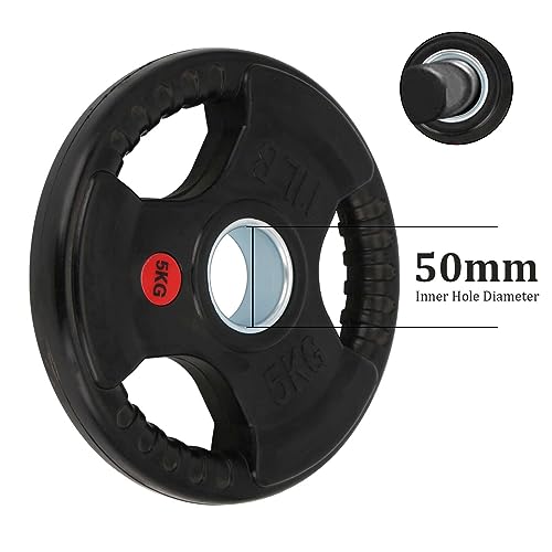 Strongway® Olympic Weight Plates Discs Pair for Barbell Bar - 2 Inch / 50mm Hole - Rubber Coated Cast Iron Weights Tri Grip Range of Weights and Sizes (2.5KG X 4) - Image 8