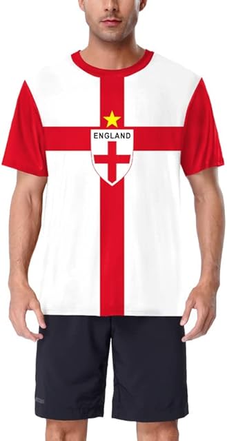 BesserBay Men's Football Team England GB T Shirt World Cup Short Sleeve Shirt English Flag Badge Casual Top M
