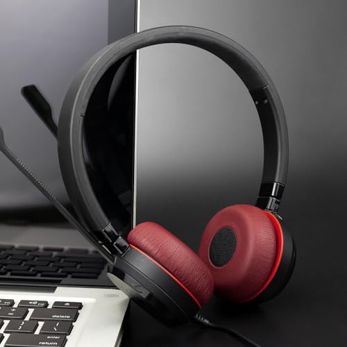 Image of SOULWIT Replacement Ear Pads Cushions for Jabra Evolve 65 /40 /30 /20 Headphones, Earpads for Jabra Evolve 65UC 65MS / 40UC 40MS / 30US 30II / 20SE 20UC 20MS Headset - Evolve 65 PL Burgundy