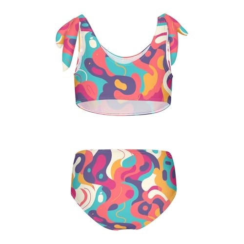 KLL Abstract Camouflage Print Pattern Girls Two Piece Bikini Sets Scoop Neck Swimsuit Swimwear Adjustable Shoulder Strap2