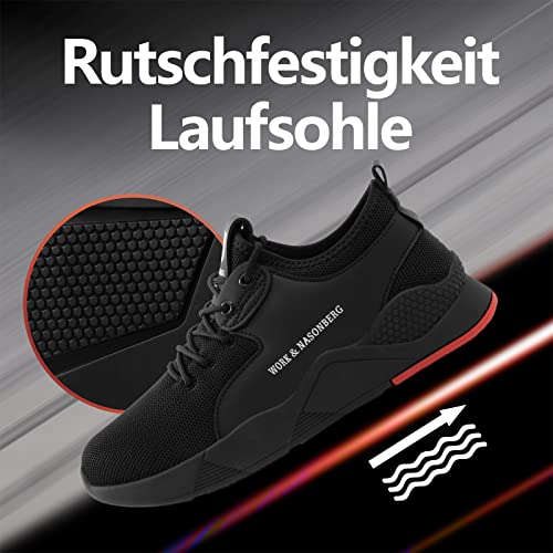 Foto von Nasonberg Sicherheitsschuhe Herren Leicht Arbeitsschuhe Damen Atmungsaktiv mit Stahlkappe, 00schwarz 43 EU