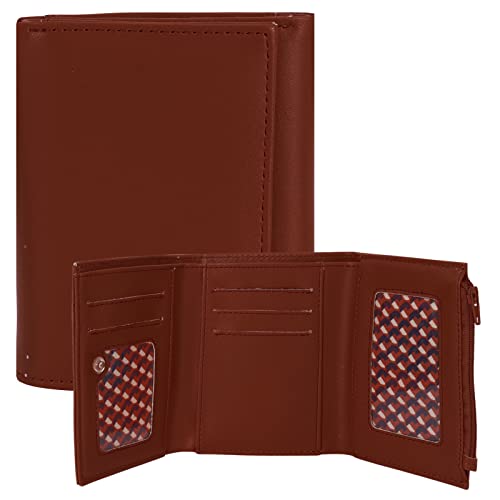 Sanlykate PU Leather Trifold Wallet for Men & Women, RFID Blocking Wallets with 6 Card Slot + 2 ID Window Slot + 1 Coin Zipper Pocket + 1 Note Compartment, Brown