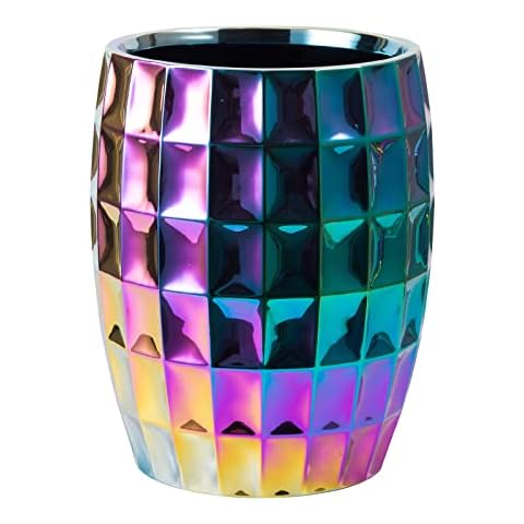 LiveHouse Decorative Round Small Trash Can Wastebasket, Garbage Container Bin for Bathrooms, Powder Rooms, Kitchens, Home Offices - Golden Cover