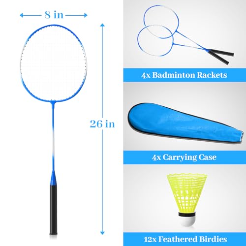 Woanger 8 Pack Badminton Rackets Set Including Badminton Racquets, Nylon Shuttlecocks and Carry Bag for Outdoor Backyard Games Beginners(Red & Blue) - Thumbnail 2