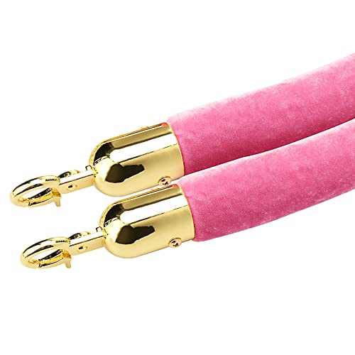 MUKLEI 4 Pack 6.5 Feet Pink Velvet Rope Barrier, Velvet Stanchion Rope with Gold Hooks Velvet Hanging Rope for Movie Theaters, Parties, Hotels, Restaurants