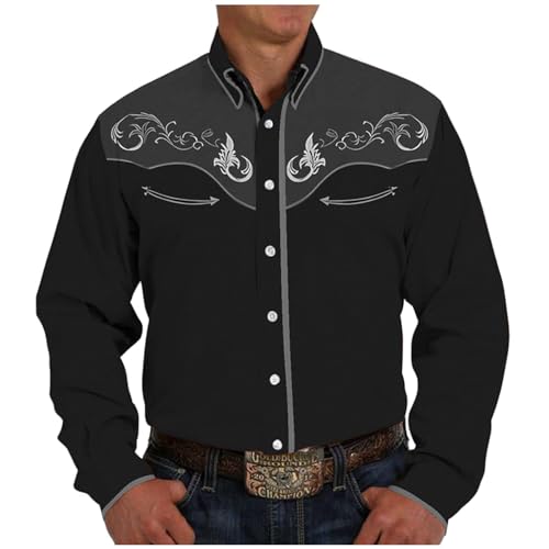 Mymyguoe Herren Western Cowboy Besticktes Hemd Schlank Langarmhemd Western...