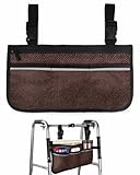LEOKOTI Brown Leather Texture Wheelchair Bag with Cup Holder & Reflective Strip for Adults/Seniors, Farmhouse Vintage Wheelchair Accessories Armrest Pouch Side Bag for Walker/Rollator/Wheelchair