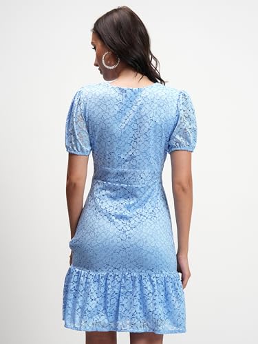 Image of Tokyo Talkies Women's Graceful Self-Design A-Line Flared Dress with Puff Sleeves Chic & Playful for Any Occasion