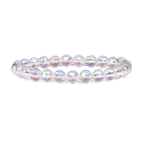 Justinstones Aqua Aura Faceted Natural Clear Quartz Gemstone 8mm Round Beads Stretch Bracelet 7 Inch