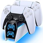 Tokluck PS5 Controller Charger Station - Compatible with Playstation 5 Edge & Dual Controller Gaming, Games Charging Station with Cable, PlayStation Games Dock Stand for with LED Indicators, White