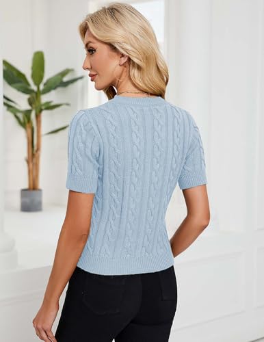 Image of Libsorge Womens Cropped Short Sleeve Sweater Fall 2025 Crewneck Sheer Knit Tops - Lightweight, Thin, Crop, Slim Fit