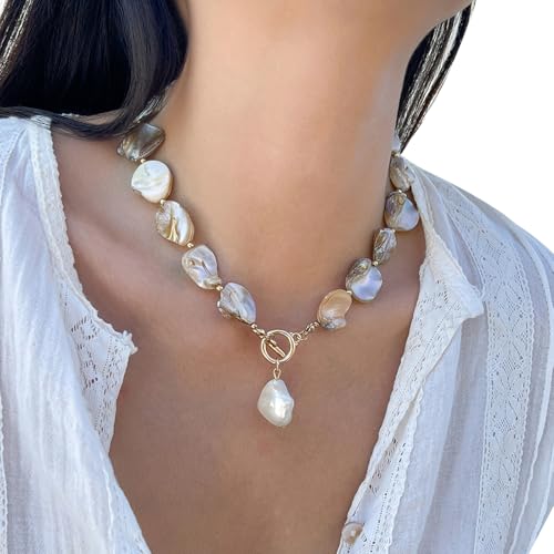 Gold Shell Pendant Necklace for Women Summer Beach Irregularly Shell Clavicle Choker Necklace Bikini Seashell Body Chain Necklace for Women4