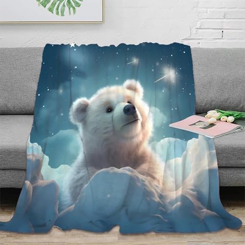 NAOFEKUID Niedliche 3D gedruckte Eisbär-Decke Mikrofaser Kuscheldecke Wohn-Deko Eisbär Tagesdecke für Sofa Schlafzimmer Erwachsene Jugendliche 40x50(100x130cm)