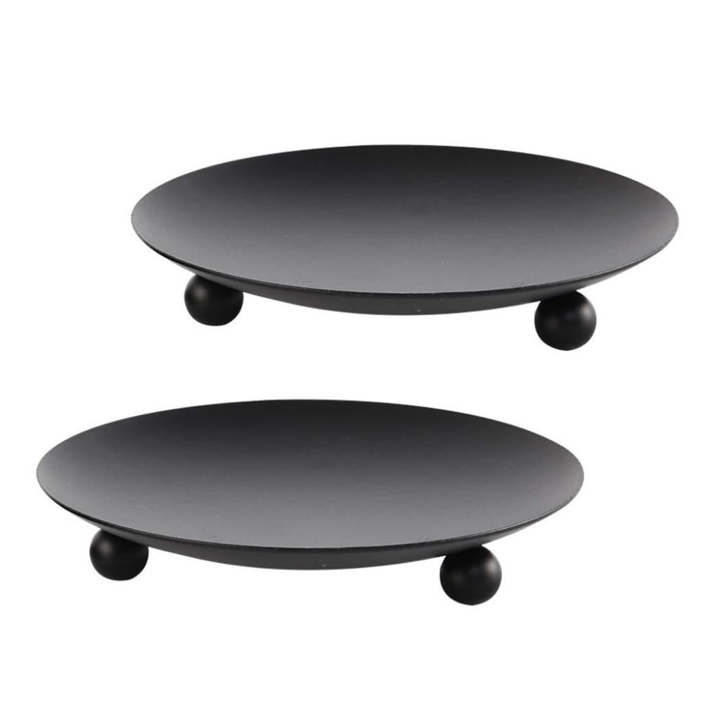 Candle Holder Black Iron Plate Candle Holder, Set of 2, for Wax Candles, Spa, Weddings(Black)