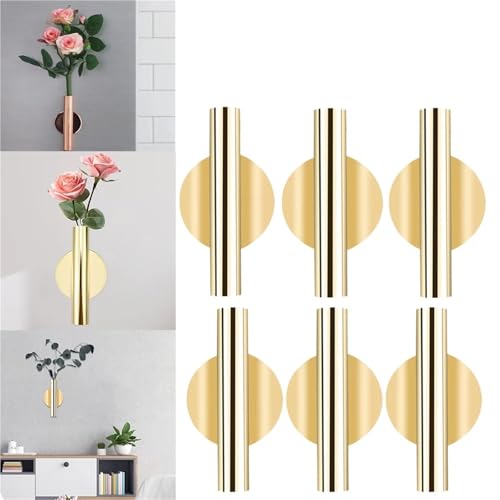Jarrón de metal para pared con 6 macetas doradas modernas para decorar interiores del hogar 3
