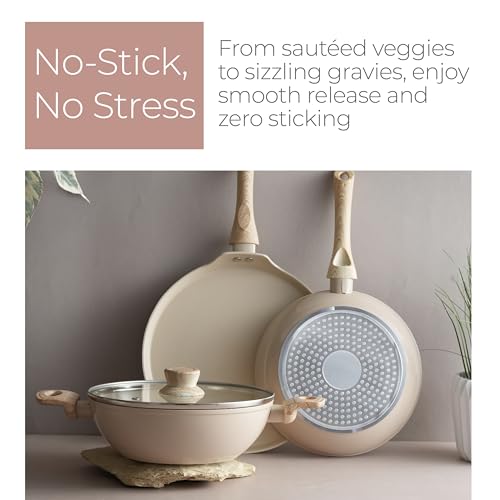 Image of Lifelong 3 Piece Forged Cookware Set With Common Lid |2.2L Kadhai with Lid 24cm |Ceramic Coated |1.4L Fry Pan 24cm | 1.2L Tawa 26cm |Induction & Gas Compatible | Non-Riveted Handle | Non-Stick Coating