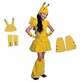 Cute yellow Skirt Costume Pikachu Cosplay Performance 4 Piece Set for Kids Aged 4-10 T