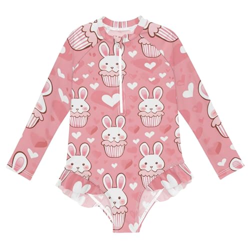 Girls One Piece Swimsuits Long Sleeve Swimsuit Zipper Bathing Suits Cute Rabbit Head Bunny