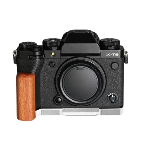 Fujifilm X-T5 XT5 専用 カメラウッドグリップ 高級檀木材 木製ハンドル メタルベース L型グリップ ハンドメイド カメラケージ 電池交換可能 (ブラウン+ホワイト)