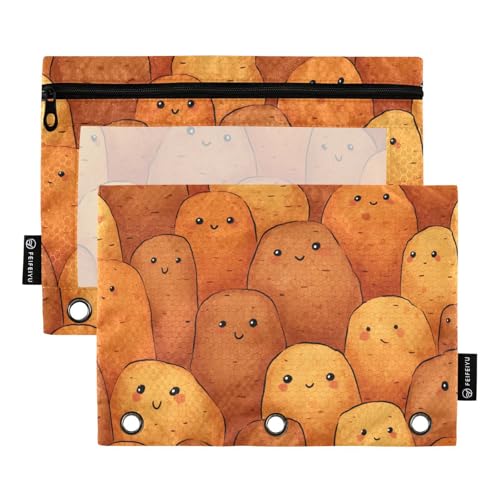 Pencil Box Portable 3 Hole Punch for 3 Ringing Binder 2 Pack Students Art Supplies Storage Cute Patatoes